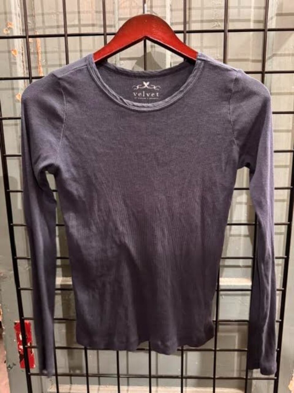 Womens Washed-Navy Ribbed Fitted Long Sleeve by Velvet